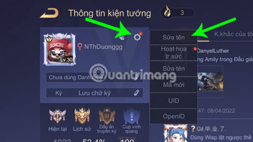 Thao tác đặt tên, đổi tên liên quân hay Thao tác đặt tên, đổi tên liên quân hay