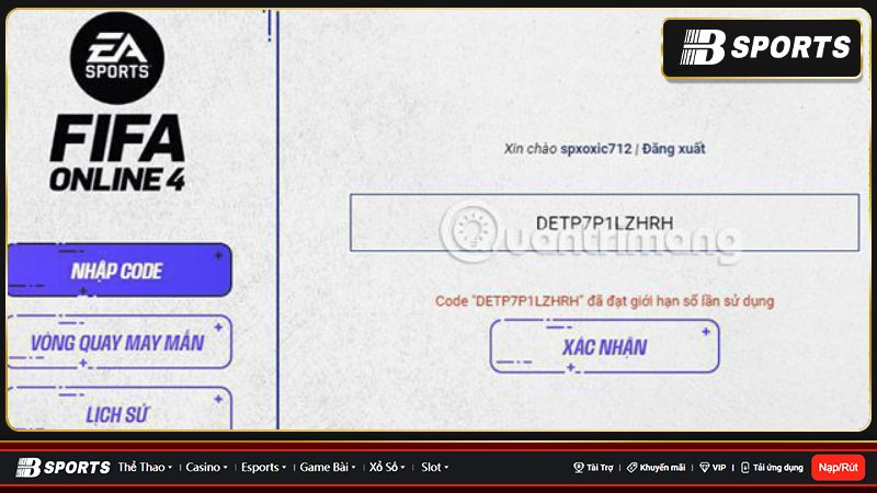 Nếu nhập code tân thủ FIFA Online 4 10 lần tài khoản sẽ bị khóa Nếu nhập code tân thủ FIFA Online 4 10 lần tài khoản sẽ bị khóa